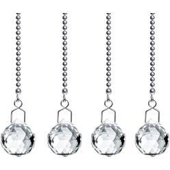Gusnilo Crystal Ceiling Fan Pull Chain Clear Crystal Ball Crystal Fan Chain Extender Pull Chain Light Fixture Prism 4 Pieces Dazzling C