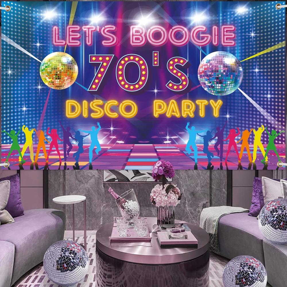 Generic 70s Disco Party Banner Backdrop 70's Disco Party Decorations Boogie Funny Disco Party Decor Colorful Dance Party Signs for Disc