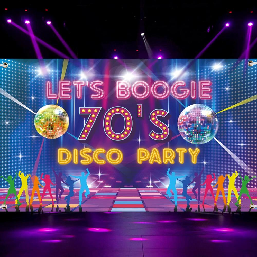Generic 70s Disco Party Banner Backdrop 70's Disco Party Decorations Boogie Funny Disco Party Decor Colorful Dance Party Signs for Disc