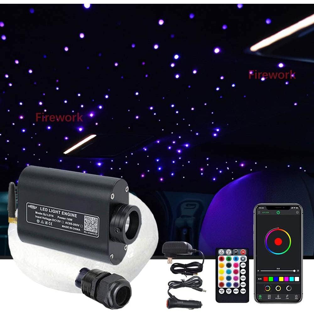 FIREWORK Bluetooth 16W RGBW Starlight Headliner, APP/Remote Music Mode LED Fiber Optic Light Star Ceiling Light Kit for Car Hom