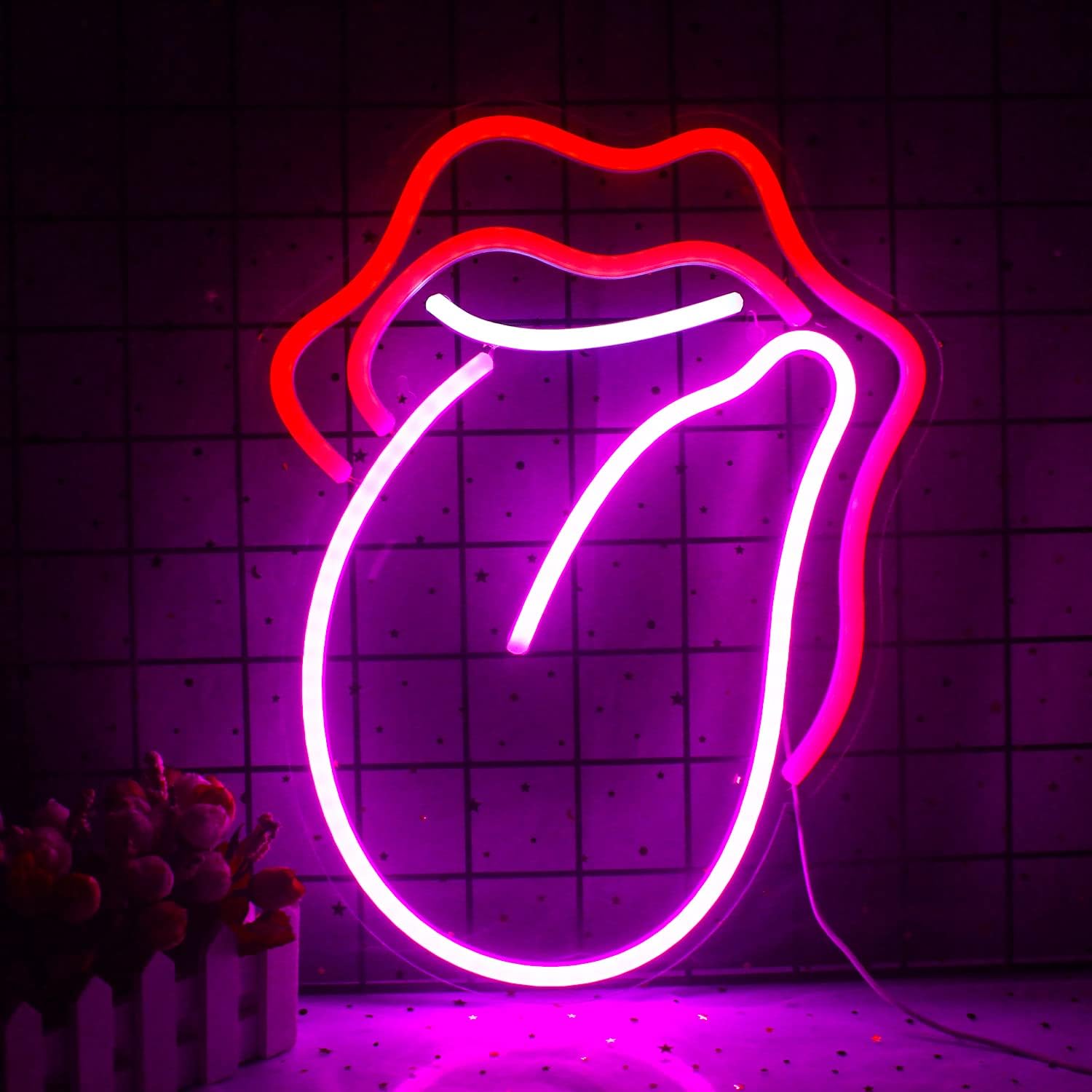 wanxing Lips Neon Sign Flame Red Lips Big Tongue Shape Neon Signs Wall Decor for Children Baby Room Christmas Wedding Party Decoration