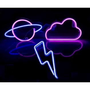 Viopvery 3 Pcs Neon Signs,LED Neon Light Signs for Wall Decoration,LED  Cloud Lightning Planet Neon Lights for Bedroom,Party,Birthday,Chr