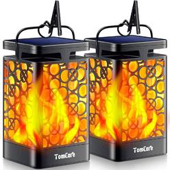 TomCare Solar Lights Upgraded Solar Lantern Flickering Flame Outdoor Hanging Lantern Decorative Lighting Solar Powered Waterproof LED F