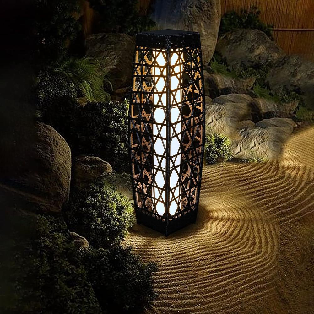 Grand Patio Outdoor Solar-Powered Woven Resin Wicker Lantern Floor Lamp, Decoration for Deck, Garden, Lawn and Porch -Medium Ci