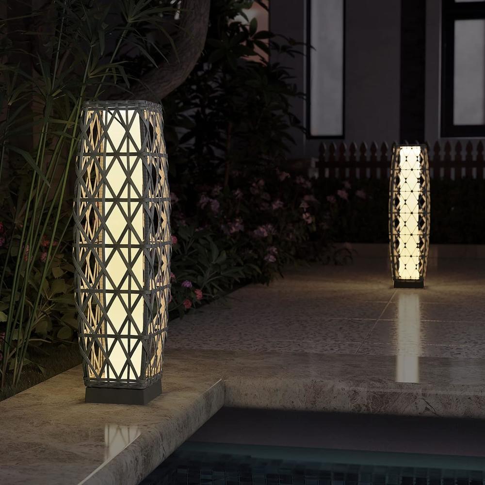 Grand Patio Outdoor Solar-Powered Woven Resin Wicker Lantern Floor Lamp, Decoration for Deck, Garden, Lawn and Porch -Medium Ci