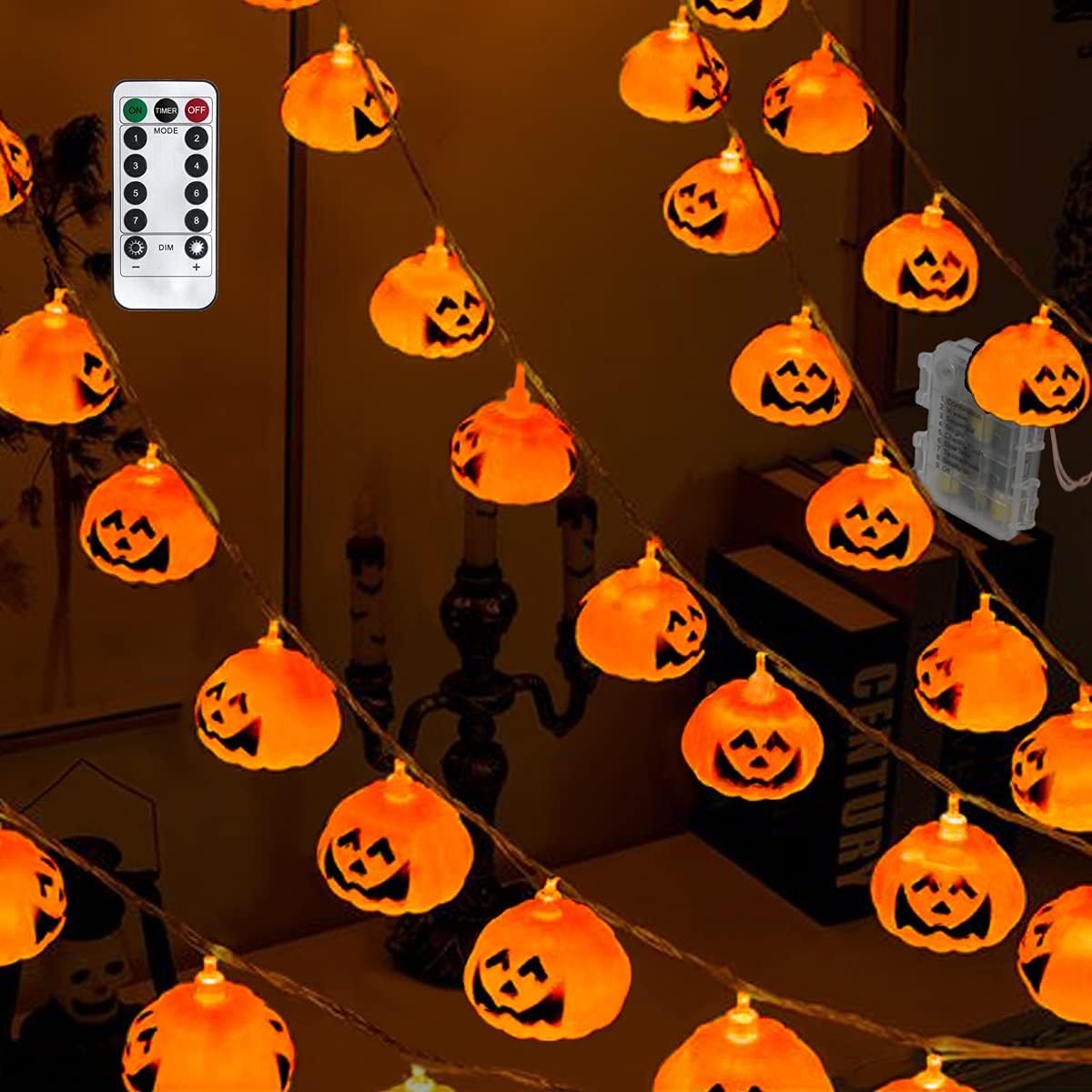 GameXcel Halloween Pumpkin Lanterns String Lights, 16.4FT 30 LEDs Jack O Lantern Lights with Remote Control