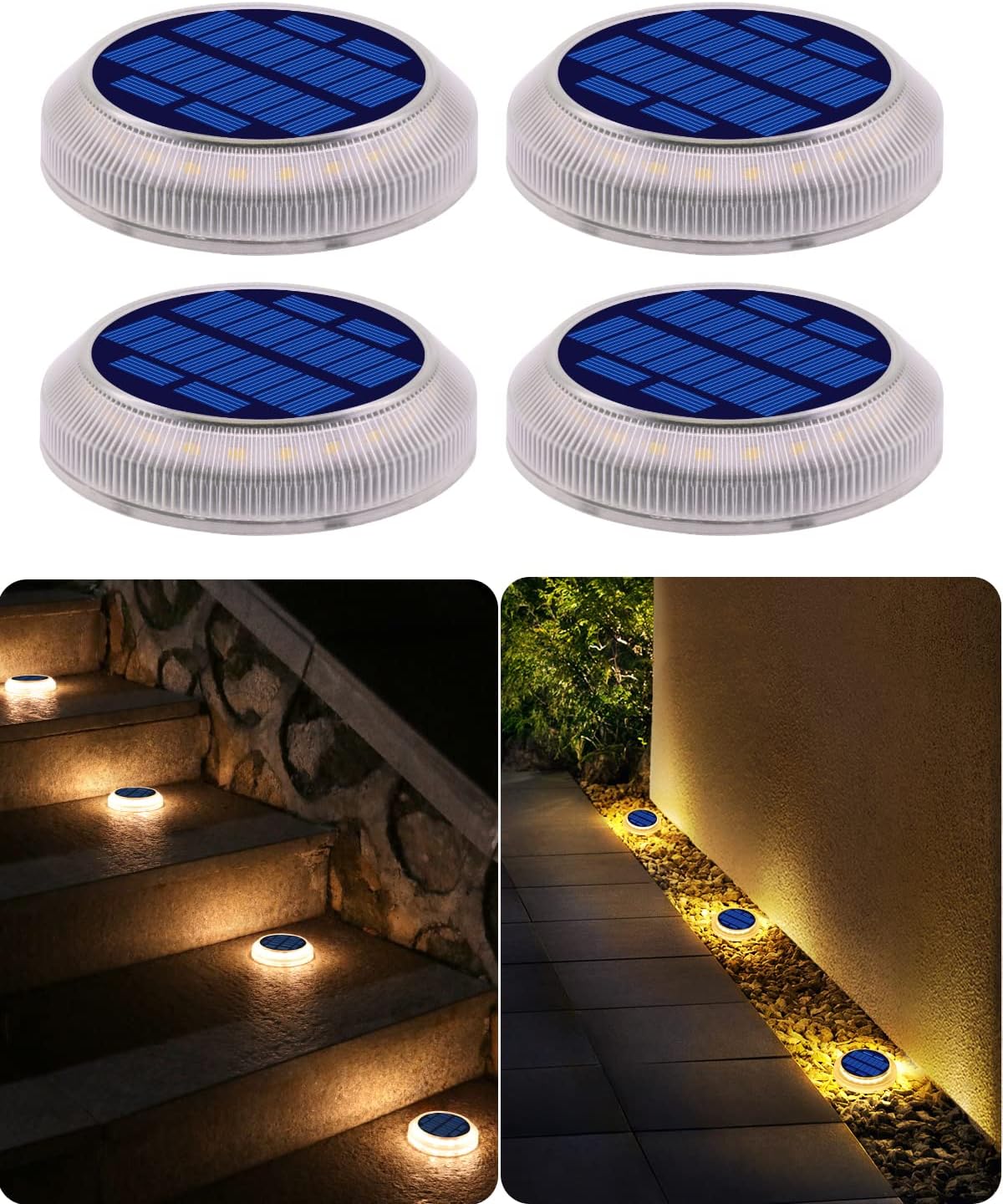 DetarZinLED Solar Deck Lights Outdoor,Warm White Solar Step Lights Waterproof LED,Solar Powered Outside Lights for Stairs,Patio,Yard,Dock,D