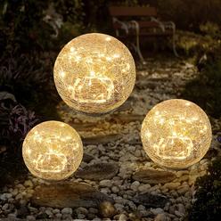 Bannad Garden Solar Lights, Cracked Glass Ball Waterproof Warm White LED for Outdoor Decor Decorations Pathway Patio Yard Lawn, 1 Glob