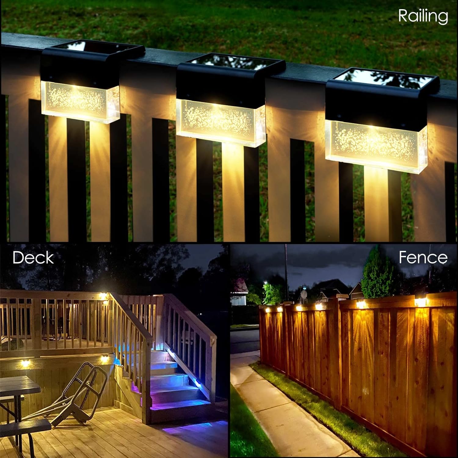 denicmic Solar Deck Lights Outdoor Fence Solar Lights for Step, Railing, Wall, LED Waterproof Landscape Lighting Garden Patio Decor 6 Pa