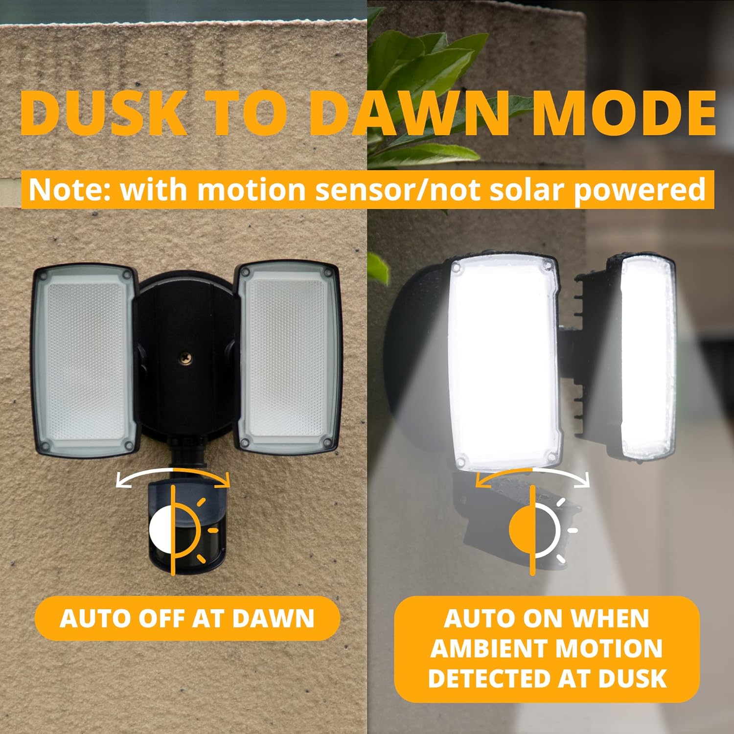 UMe 19W LED Flood Light Motion Sensor Outdoor, 2 Adjustable Head, 2000LM, 5000K, IP65 Waterproof, Dusk to Dawn Security Light with