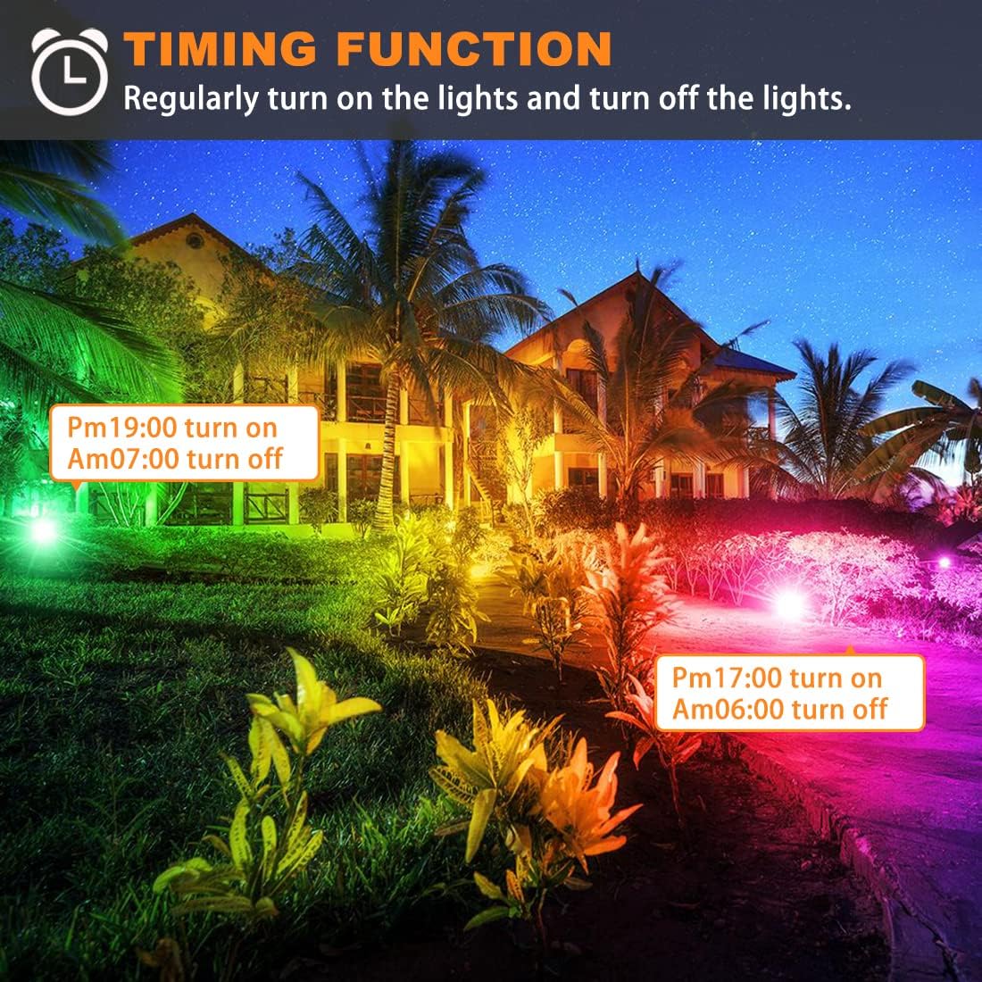 MELPO 30W Led Flood Light Outdoor 300W Equivalent, Color Changing RGB Lights with Remote, 120 RGB Colors, Warm White 2700K, Timing, C