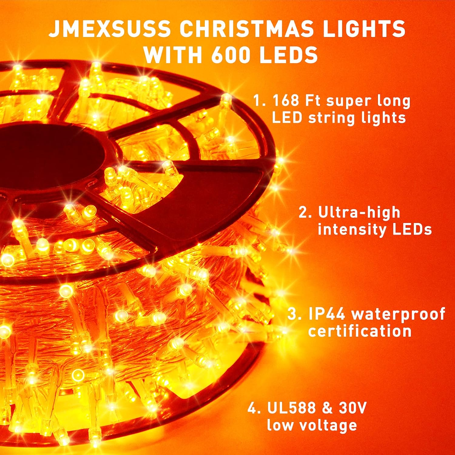 JMEXSUSS 600 LED Halloween Lights Outdoor Waterproof, 8 Modes Orange Christmas Lights Plug in Orange Halloween Tree Lights for Bedroom,F
