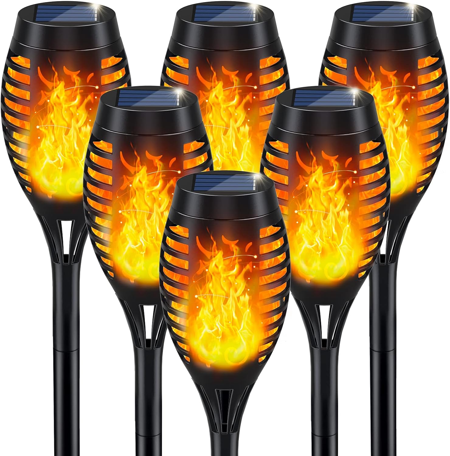 IkeeRuic Solar Outdoor Lights, Solar Tiki Torces with Flickering Flame, Halloween Decorations Solar Garden Lights, Waterproof Solar Powe