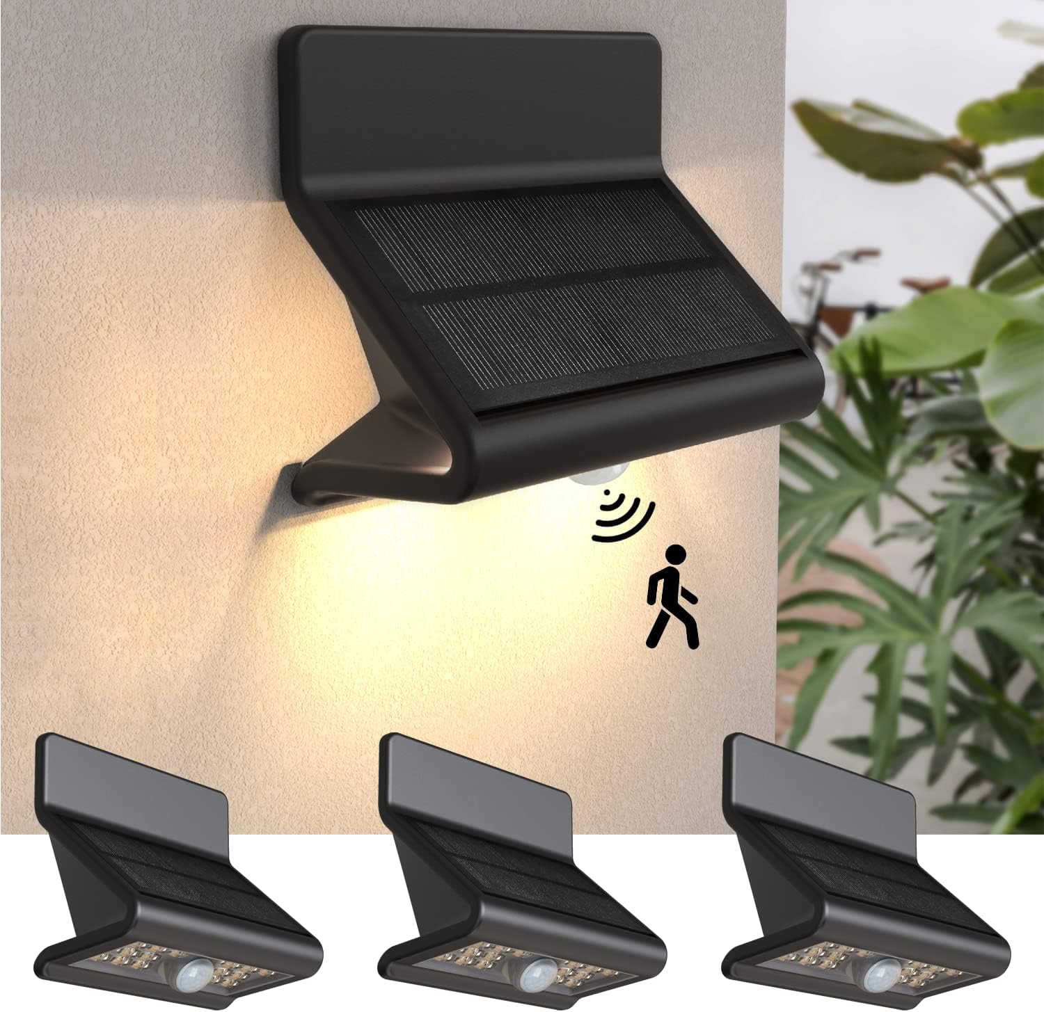 AURAXY LED Solar Motion Sensor Waterproof Outdoor Security Flood Lights, Battery Powered Outside Motion Activated Wall Light, Applied