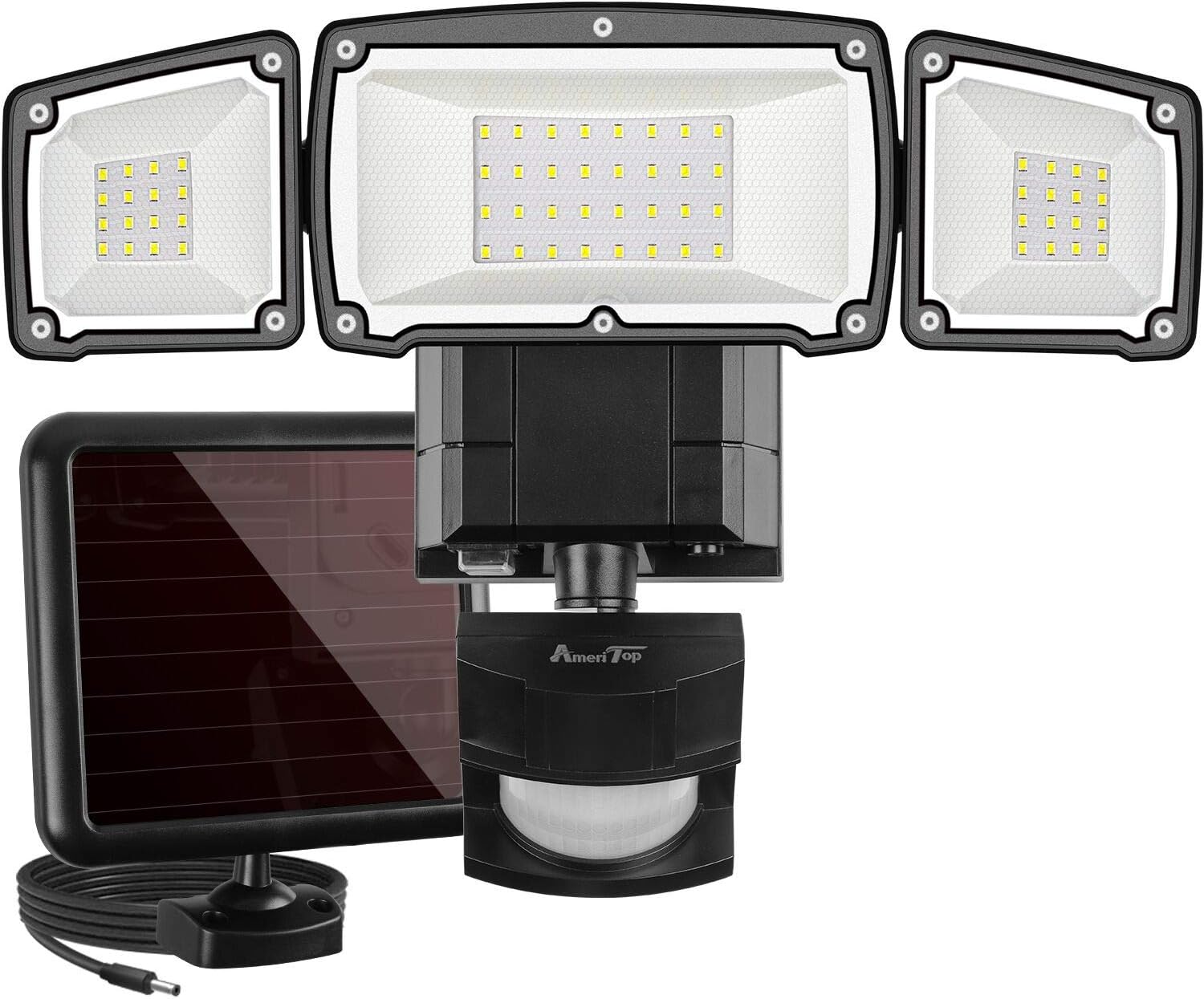 AmeriTop Solar Lights Outdoor,  Super Bright 1600LM LED 6000K Solar Motion Sensor Lights with Wide Angle Illumination; 3 Adjustable Head
