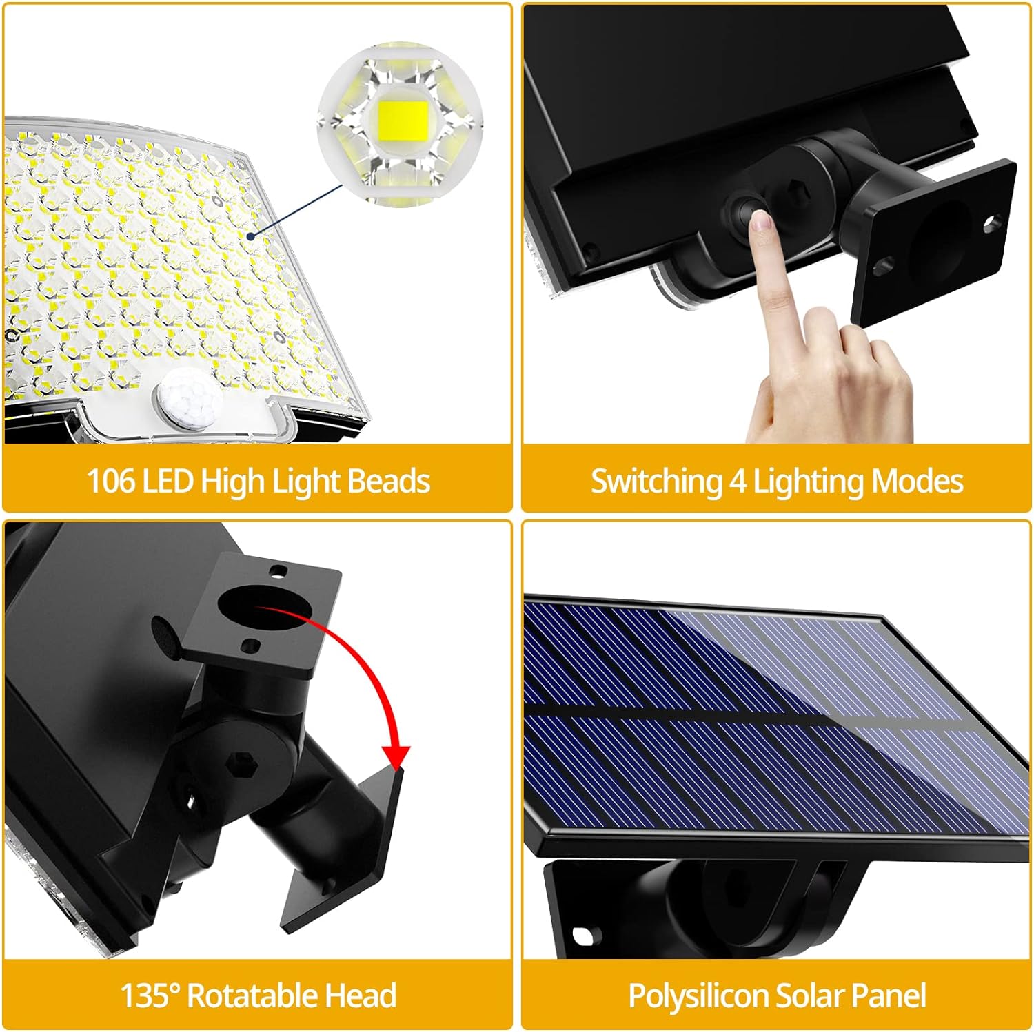 Generic Solar Lights Outdoor, 106 LED 3000LM Solar Powered Motion Sensor Flood Lights with Remote, Dusk to Dawn Led Solar Security Wall