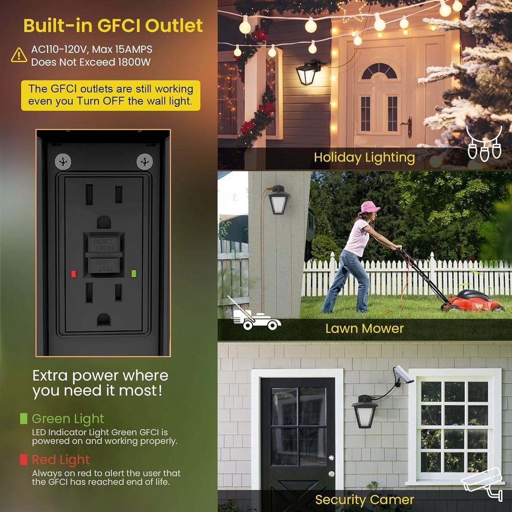 YARBO Smart Outdoor Wall Lantern with GFCI Outlet, APP Control Porch Lights, Color Changing RGBW Outdoor Wall Sconce, Work with Alexa