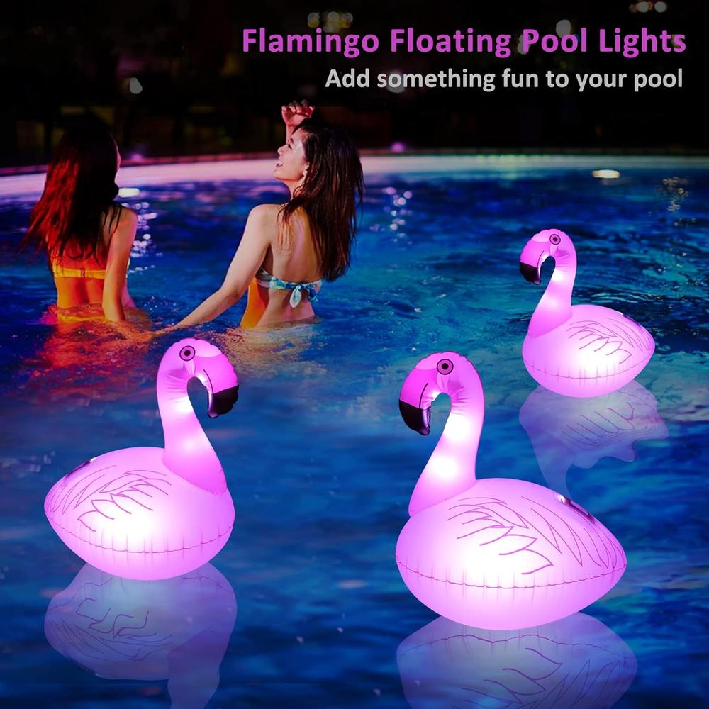 Goallim Floating Pool Light Flamingo Solar Rechargeable - Single, Big Size Flamingo Pool Light Waterproof, Inflatable Solar Flamingo Li