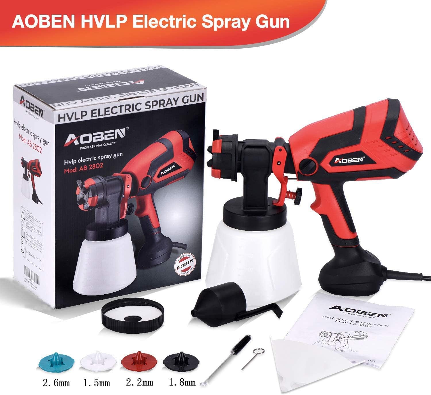 AOBEN Paint Sprayer, 750W Hvlp Spray Gun, Electric Paint Gun with 4 Nozzles, 1000ml Container for Home and Outdoors, Painting Project