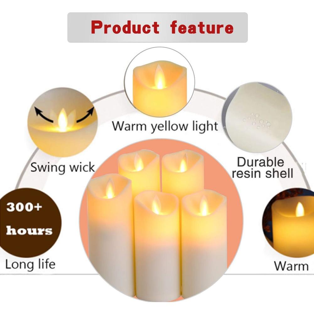 Aignis Flickering Flameless Candles with 10-Key Timer Remote, Exquisite Decor Battery Operated Candles Outdoor Heat Resistant with Rea