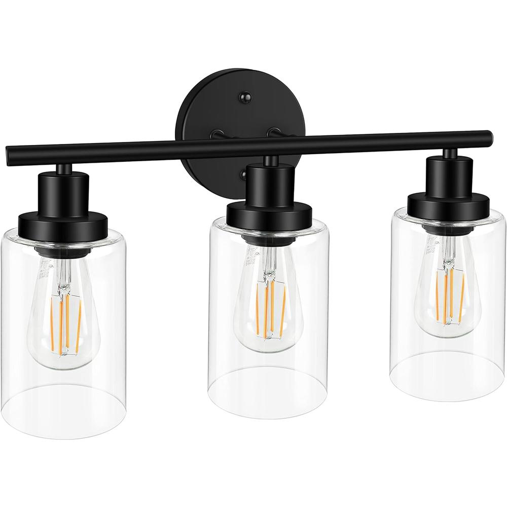Unicozin 3 Light Vanity Lights, Black Wall Sconce Light with Clear Glass, Bathroom Light Fixtures, Wall Lights for Mirror, Living Room,