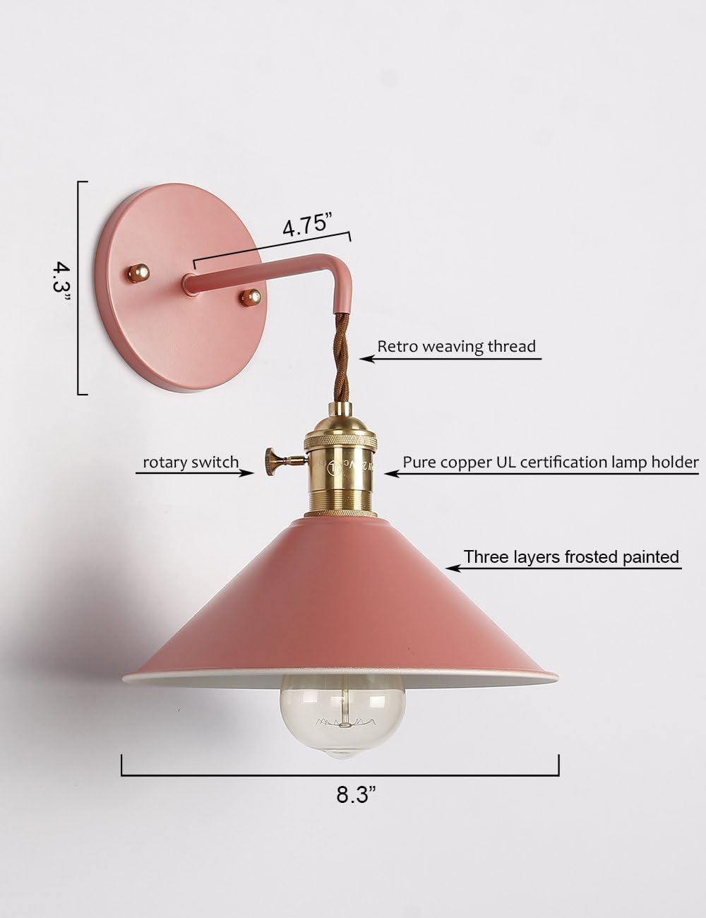 iYoee Wall Sconce Lamps Lighting Fixture with on Off Switch,White Macaron Wall lamp E26 Edison Copper lamp Holder with Frosted