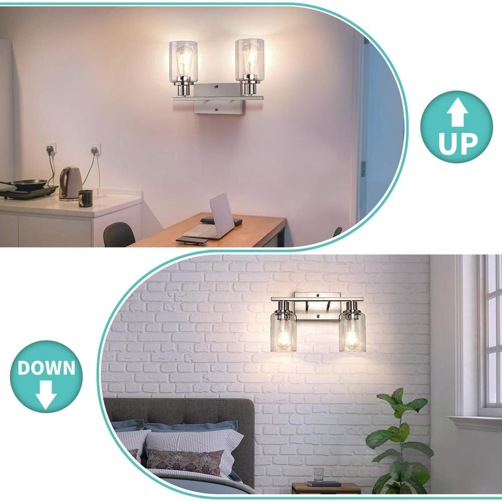 ShineTech Bathroom Light Fixtures, 2-Light Brushed Nickel Bathroom Vanity Light, Modern Wall Sconces Lighting, Bath Wall Mount Lights wit