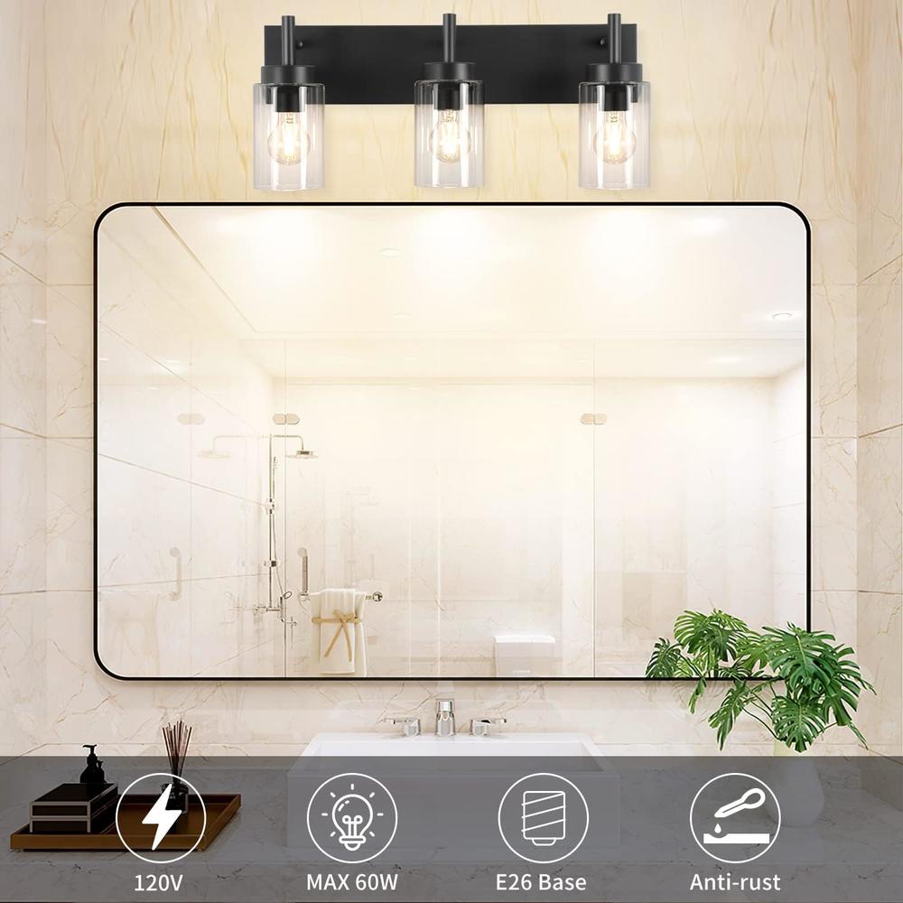 DINGLILIGHTING DLLT Wall Light Fixture, Vintage Bathroom Vanity Light with 3 Clear Glass Shade, Wall Sconces Lamp for Powder Room, Hallway, Ki