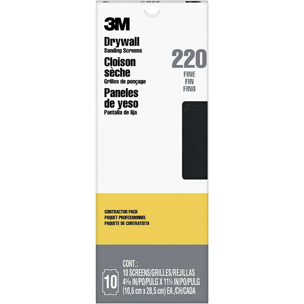 3M 99436 Drywall Sanding Screens Pro-Pak, 220-Grit, 4-3/16 in x 11-1/4 in, Black, 10 Piece