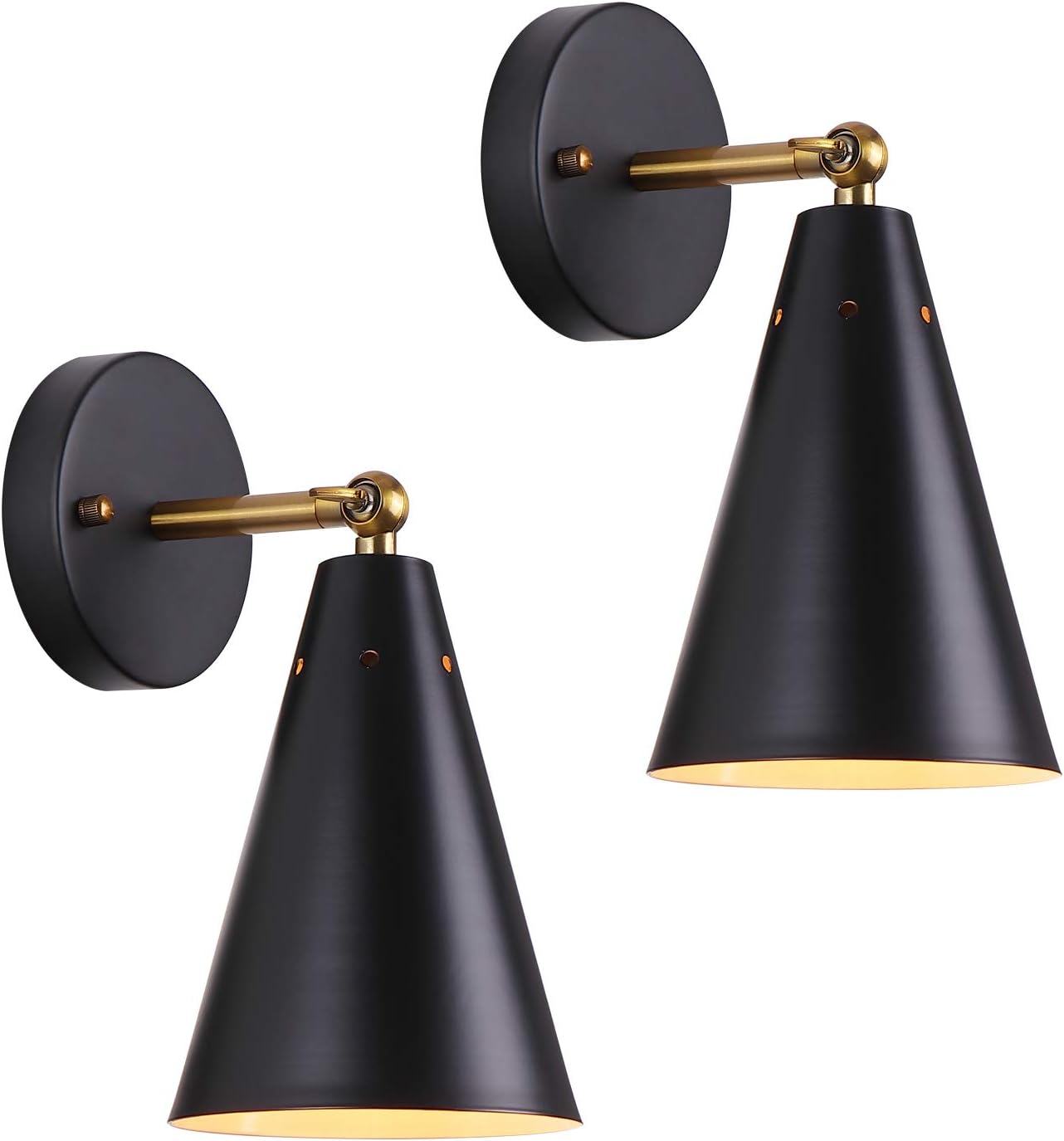 MWZ Modern Black Wall Sconces Lighting, 2 Pack Gold Rustic Wall Sconce Fixture Farmhouse Wall Lamp Simplicity Bronze Finish Arm Swi