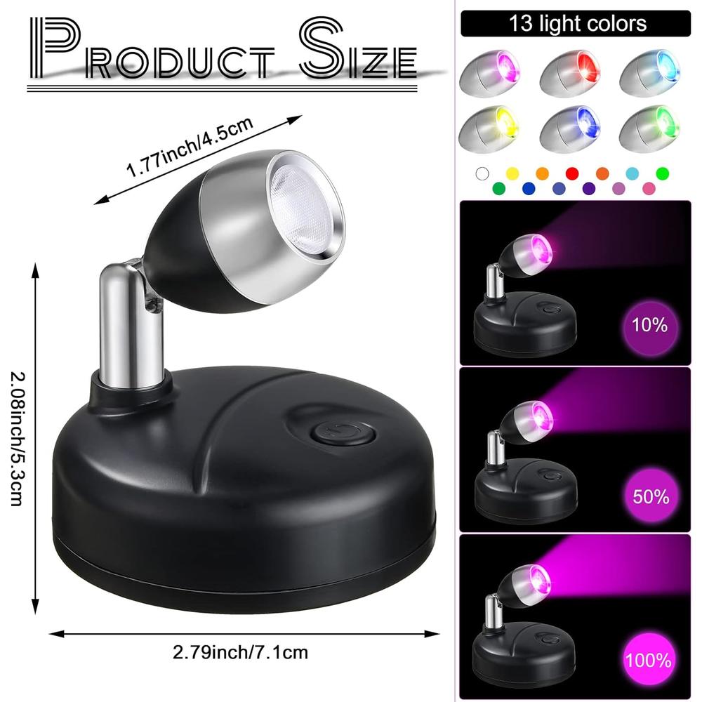 Hortsun 6 Pieces RGB Wireless LED Spotlight with Remote,13 Color Spotlight, Battery Operated Accent Lights with Rotatable Light Head St
