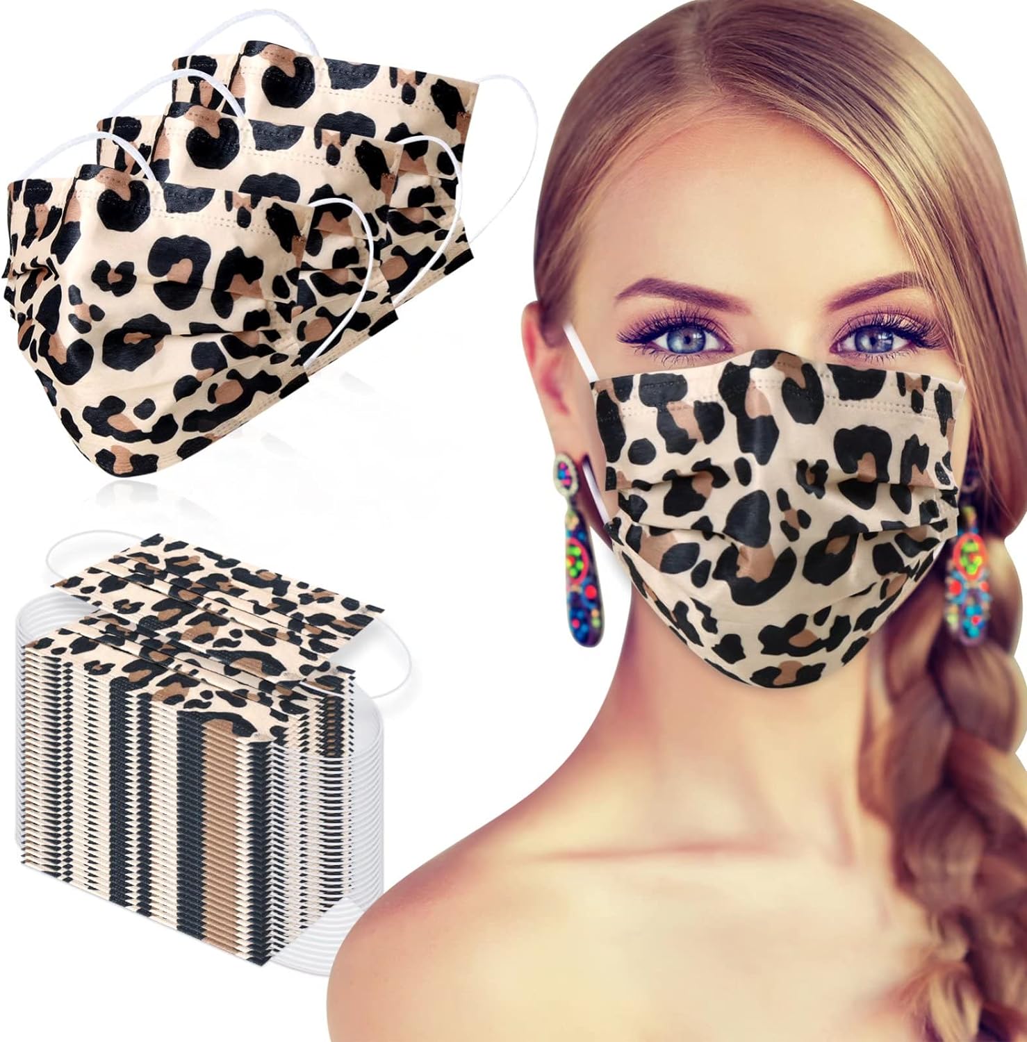 Generic Disposable Face Mask - 50pcs Comfortable Protective Mouth Cover,Printed Cheetah Face Mask Adults, 3-Ply Breathable Safety Mask