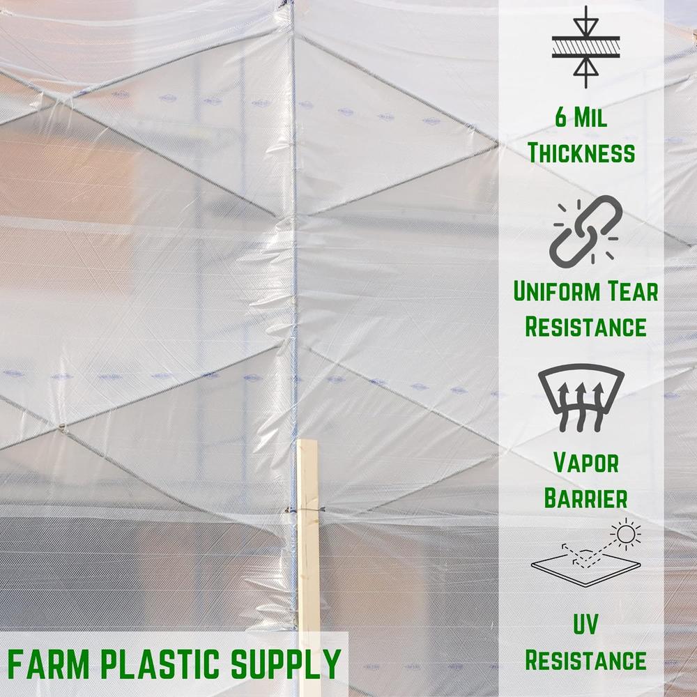 Farm Plastic Supply - Dura Skrim String Reinforced Clear Plastic Sheeting - 6 Mil - (10' x 100') - Reinforced Poly Film Tear Resistant, Weatherproo