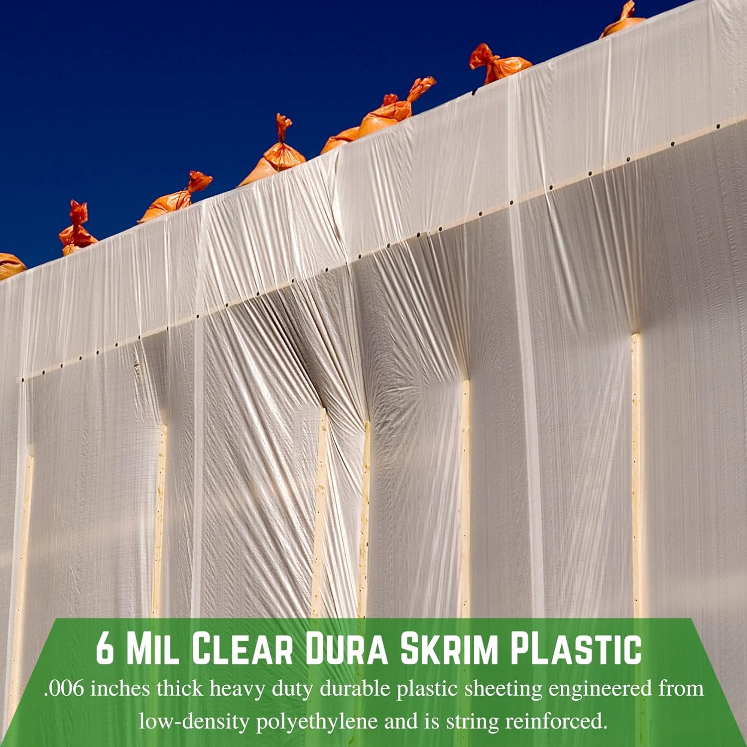Farm Plastic Supply - Dura Skrim String Reinforced Clear Plastic Sheeting - 6 Mil - (10' x 100') - Reinforced Poly Film Tear Resistant, Weatherproo