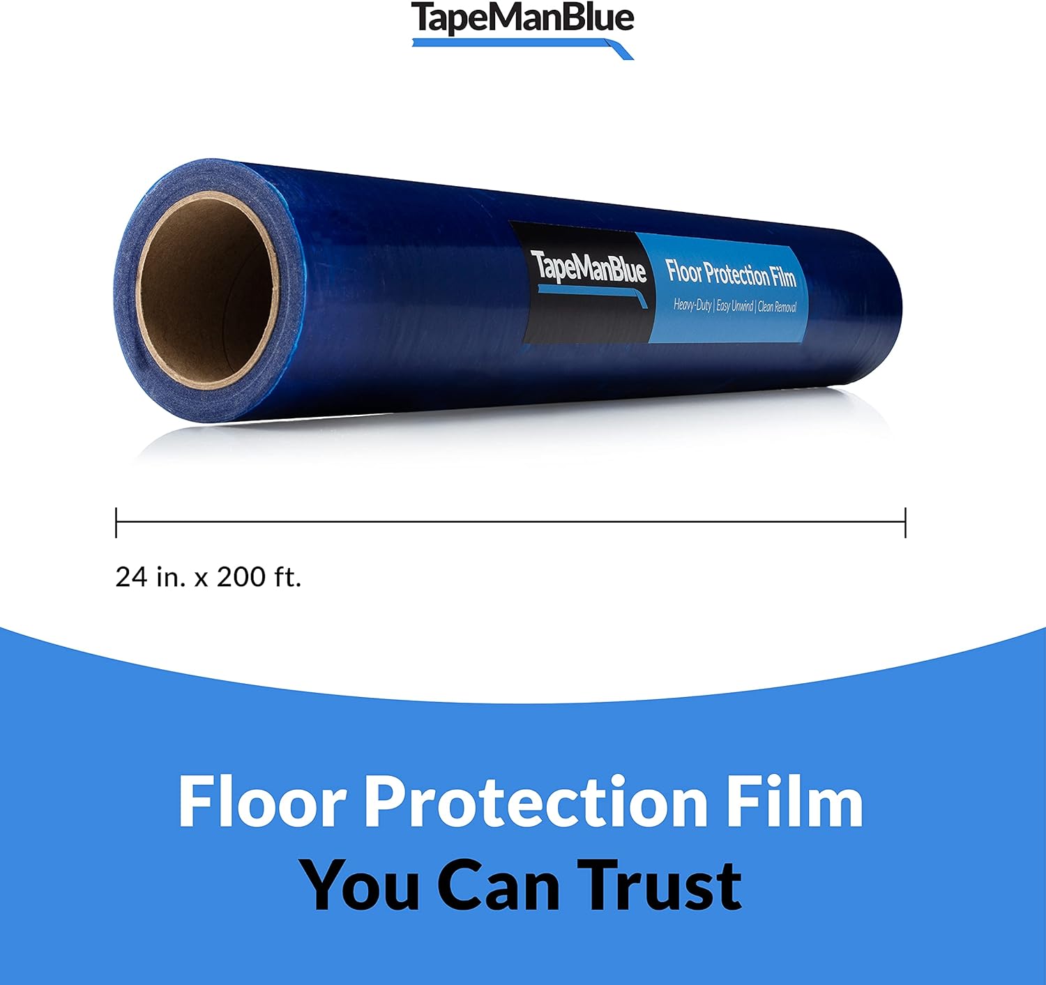 TapeManBlue Floor Protection Film, 24 inch x 200 Foot Roll, Blue Self-Adhesive Protective Film for Hardwood Floor, Tile, and Hard Surfaces,