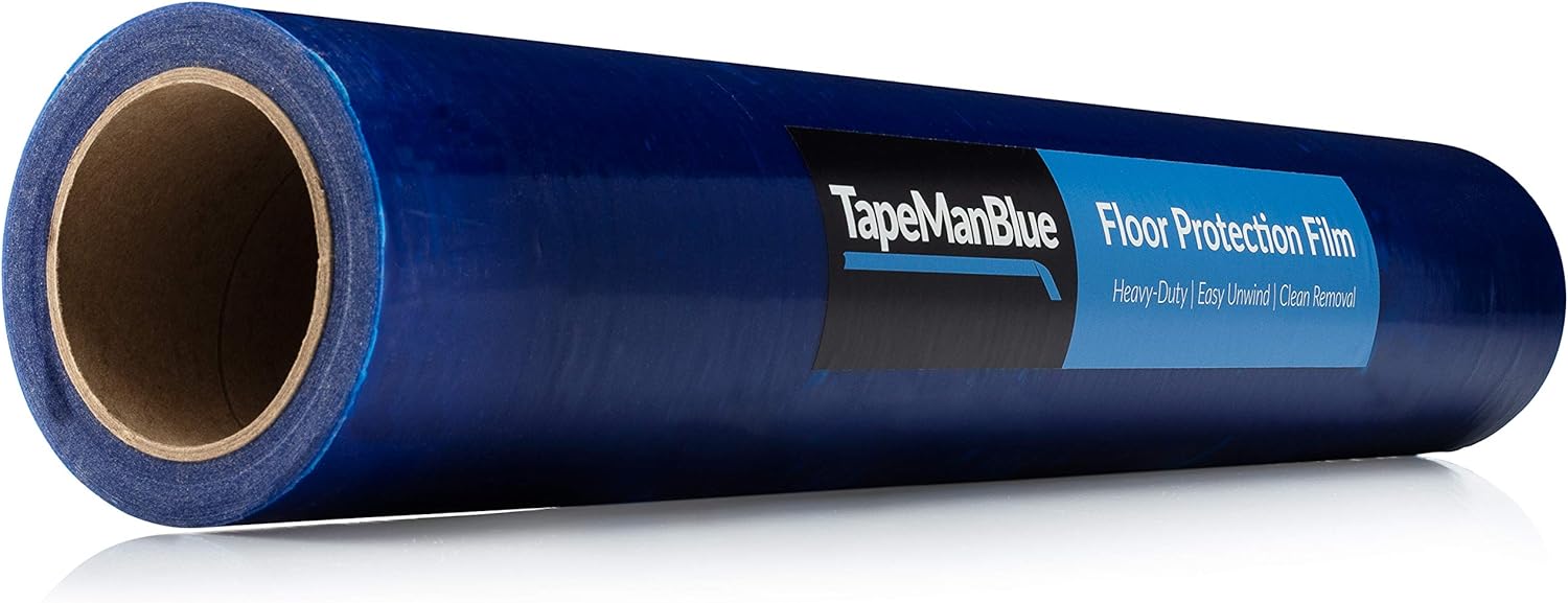 TapeManBlue Floor Protection Film, 24 inch x 200 Foot Roll, Blue Self-Adhesive Protective Film for Hardwood Floor, Tile, and Hard Surfaces,