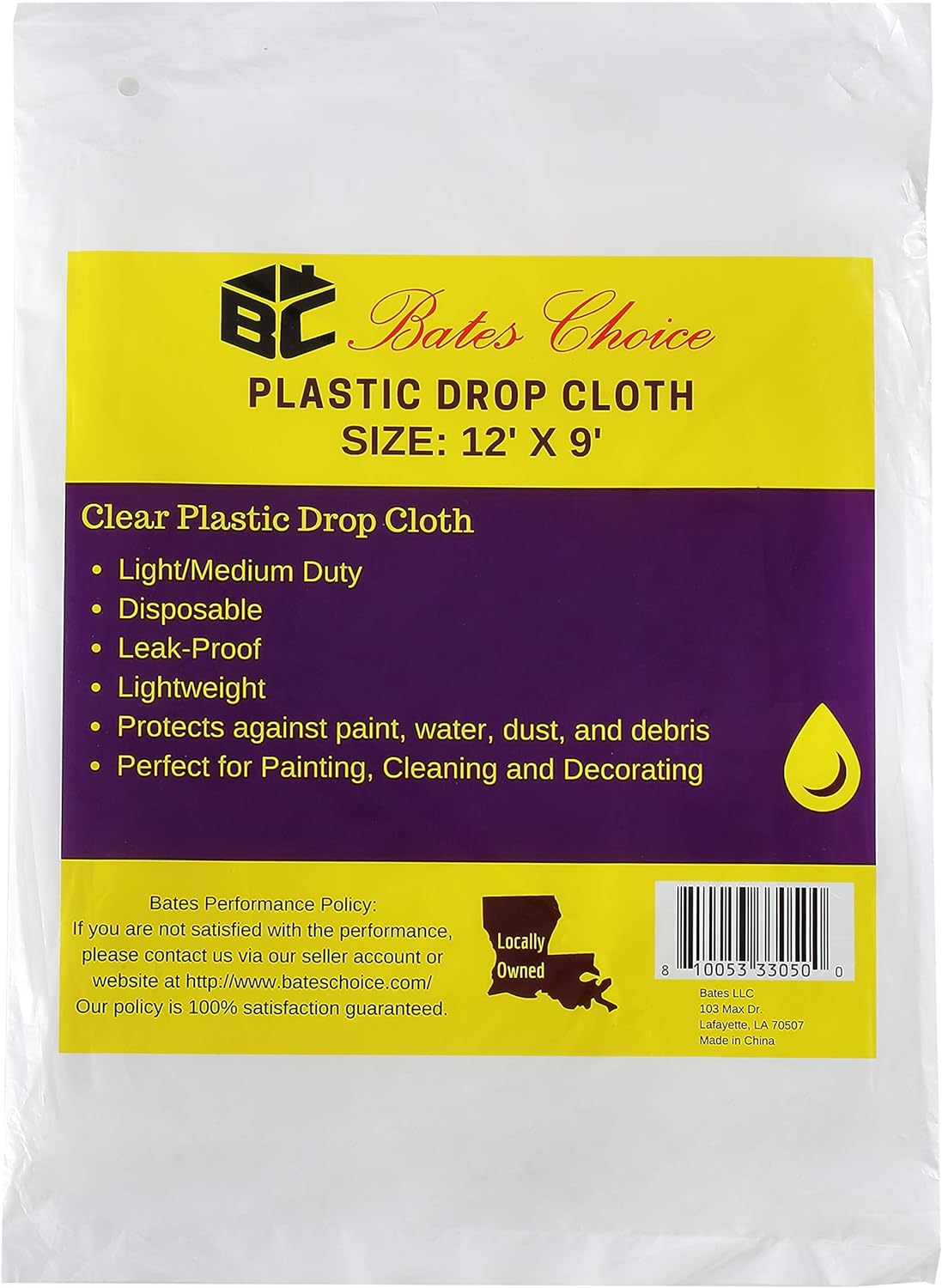 Bates Choice Pro Bates- Plastic Drop Cloth, Drop Cloth 9x12, Plastic Cover, Clear Plastic Tarp, Plastic Tarp for Painting, Plastic Sheeting for