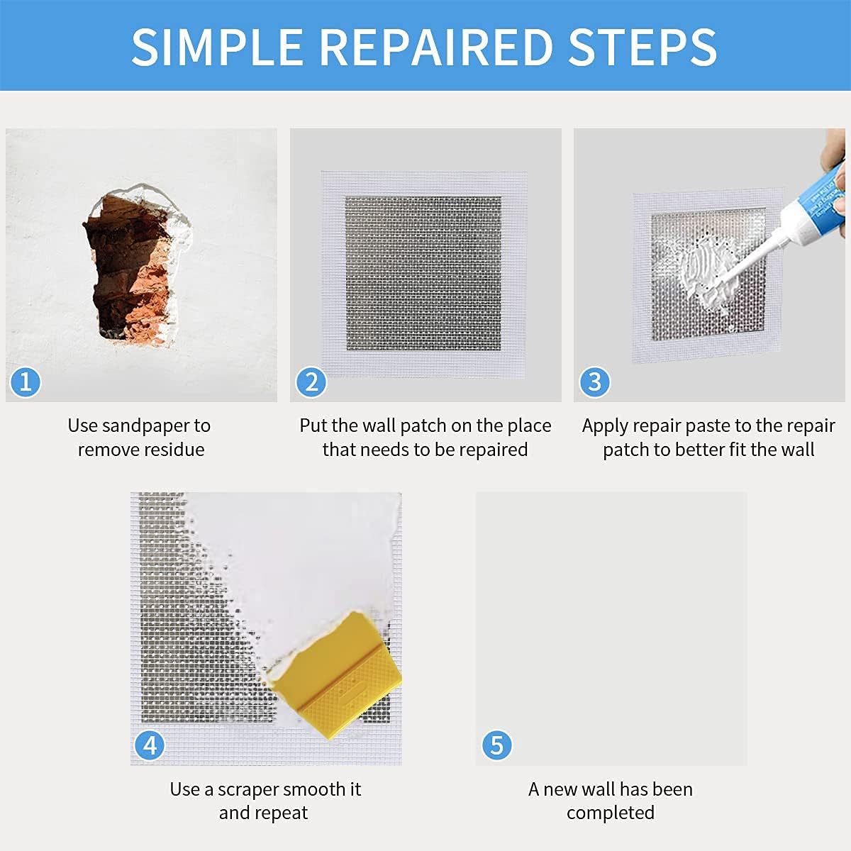Lamyba 6 Inch 6Pack Drywall Patch Drywall Repair kit, Wall Repair Patch Kit, Patch Repair for Drywall Plasterboard