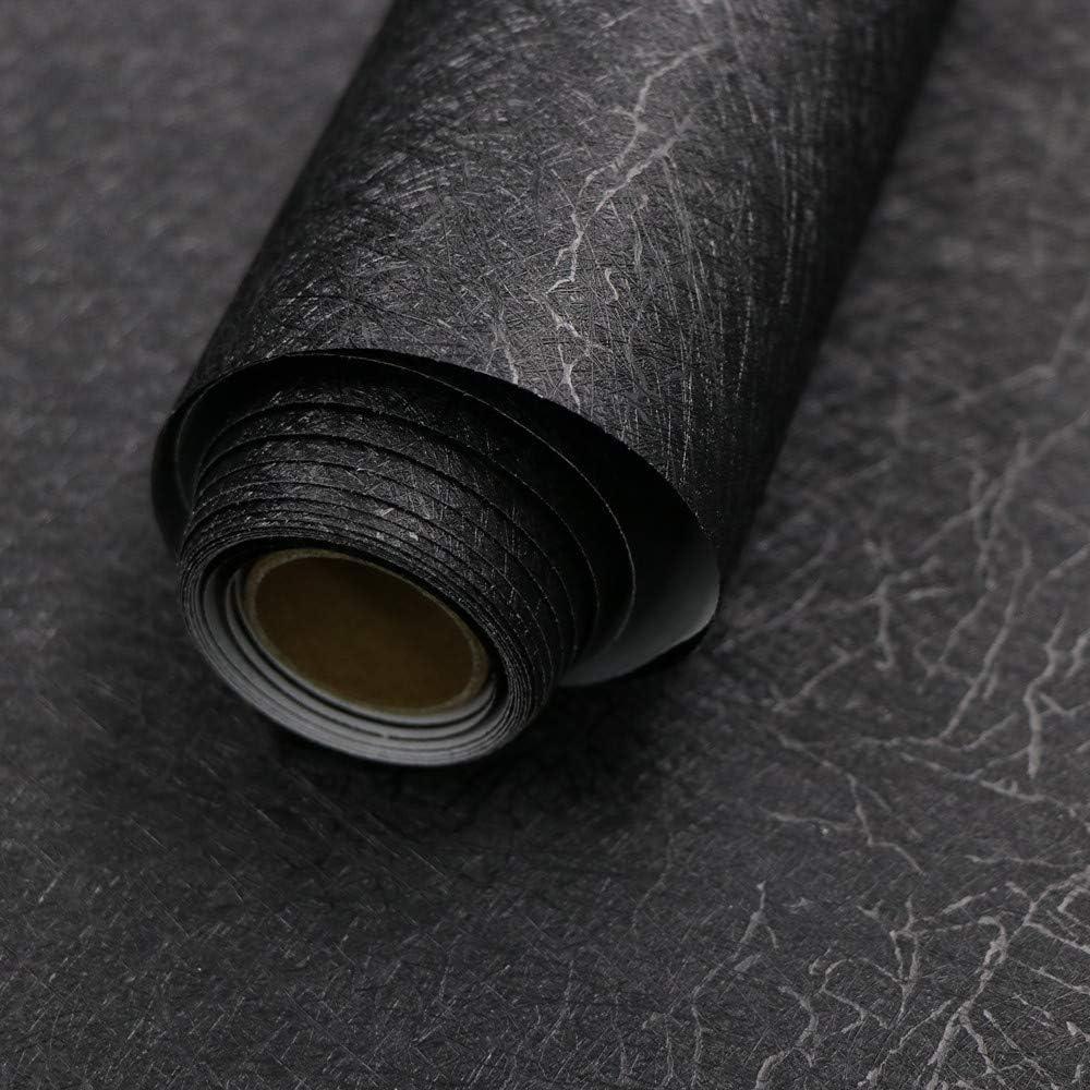 Abyssaly 15.7" X 118" Black Silk Wallpaper Embossed Self Adhesive Peel and Stick Wallpaper Removable Kitchen Wallpaper Vinyl B
