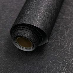 Abyssaly 15.7 inch X 118 inch Black Silk Wallpaper Embossed Self Adhesive Peel and Stick Wallpaper Removable Kitchen Wallpaper V