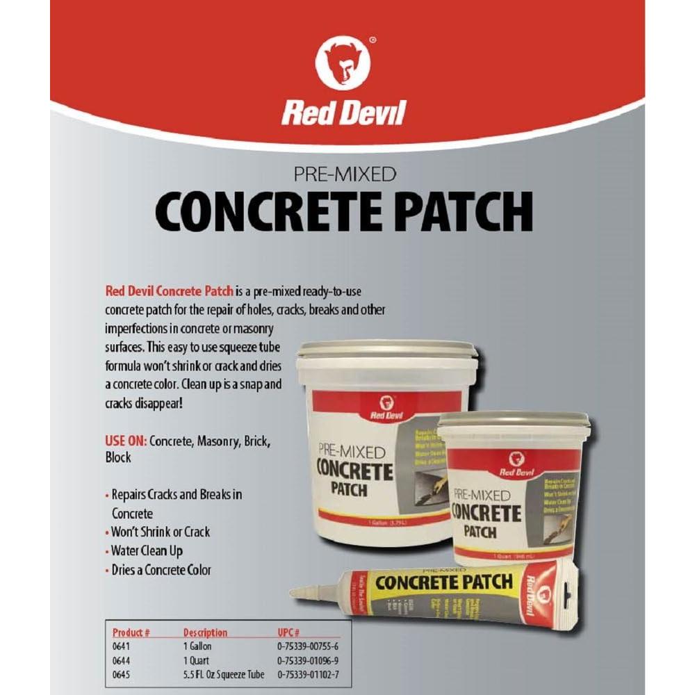 Red Devil 0641 Pre-Mixed Concrete Patch, 1 Gallon, Pack of 1, Gray