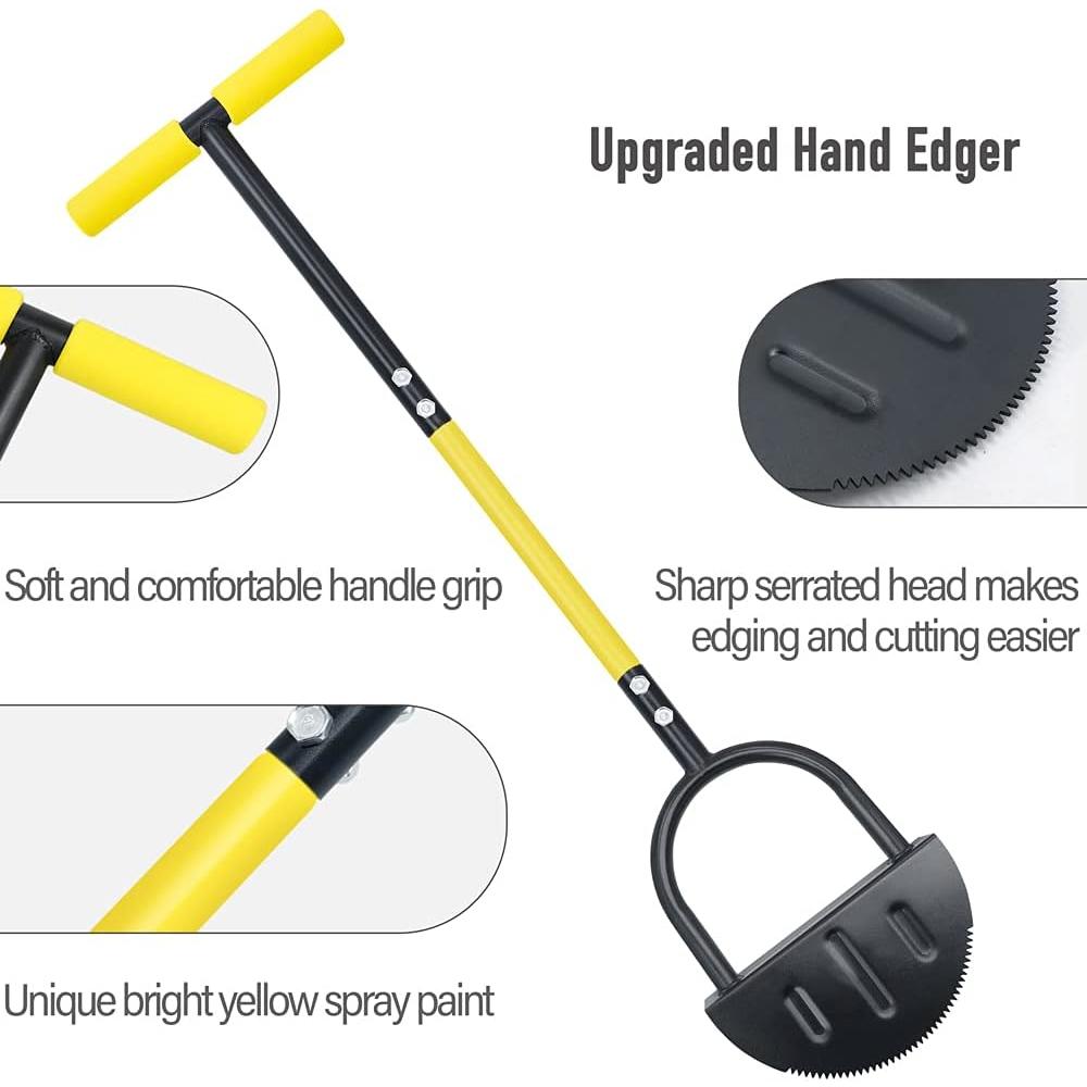 Byhagern Upgrade New Manual Edger, Half Moon Edger, Saw-Tooth Garden Edger Hand with Steel Long Handle, Lawn Step Edger for Garden Sidew
