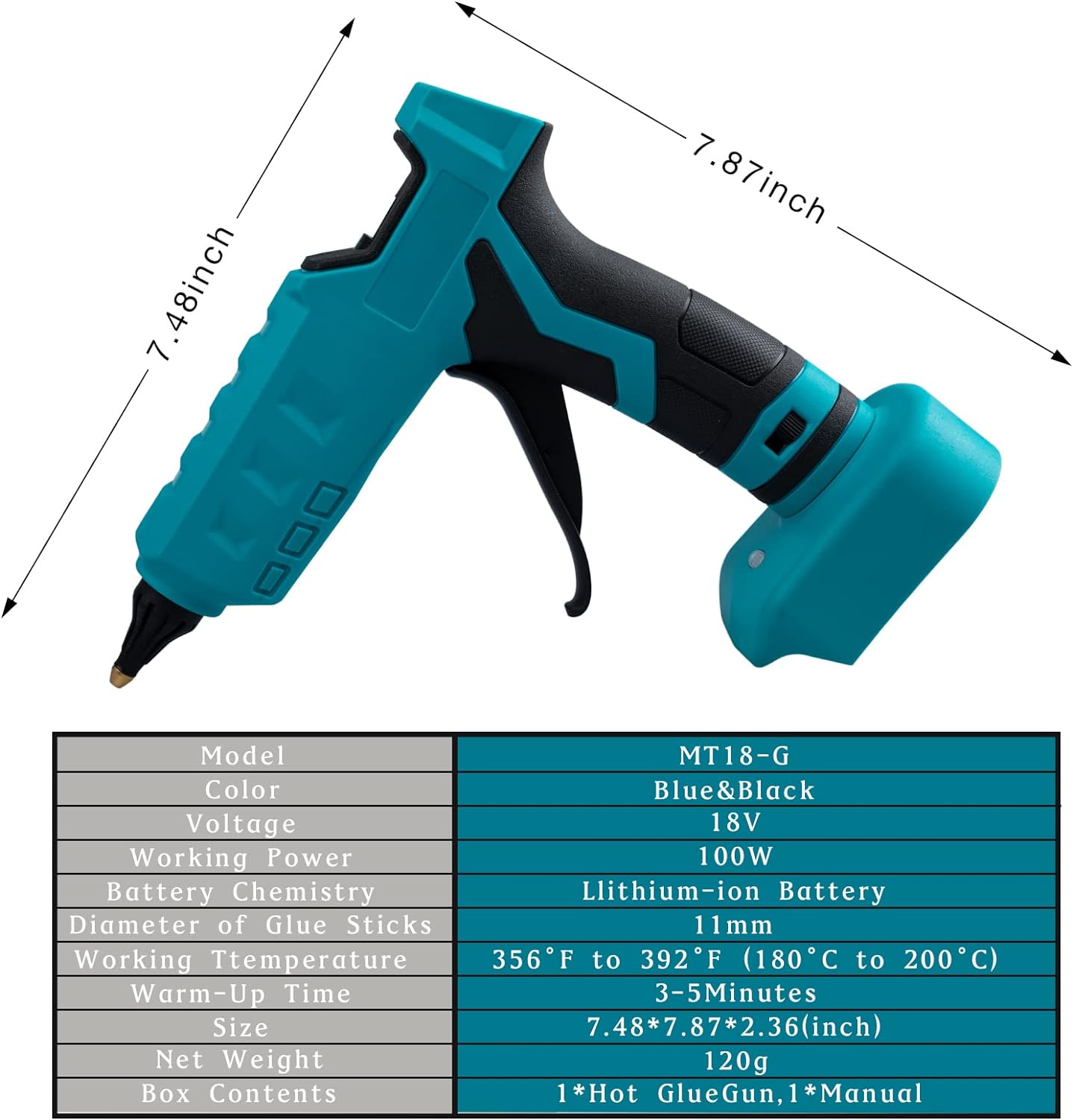 Mellif Cordless Hot Glue Gun for Makita 18V Battery, Handheld Electric Power Glue Gun Full Size for Arts
