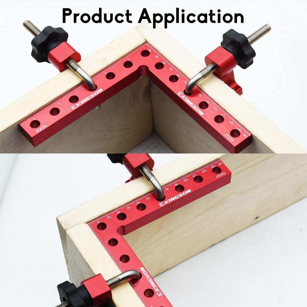 Kingson 90 Degree Positioning Squares, 5.5" x 5.5" Right Angle Corner Clamps for Woodworking, Aluminum Alloy wood clamps Carp