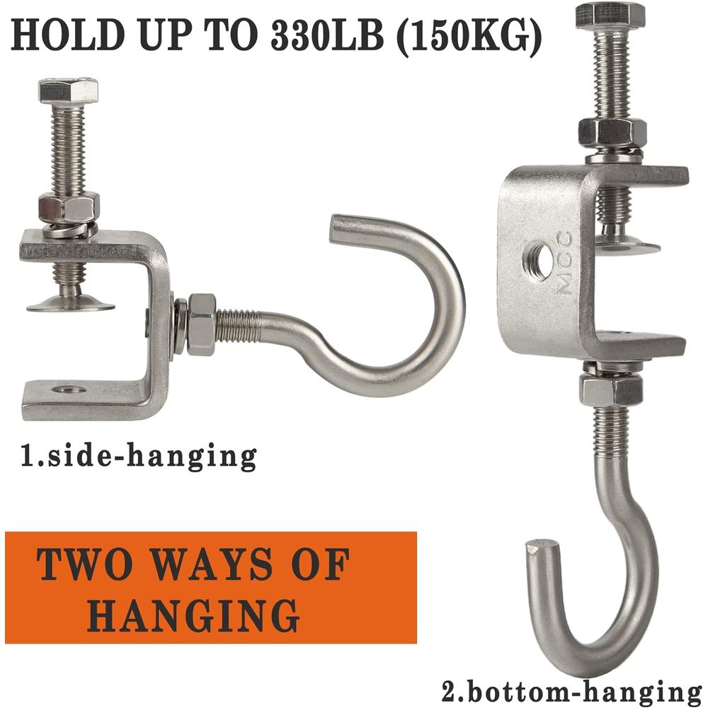 Foxwake Beam Clamp J Hook Stainless Steel, Heavy Duty Small C Clamp Threaded Hanging Screw Hook 4 Set for 1Inch I Beam Metal Be