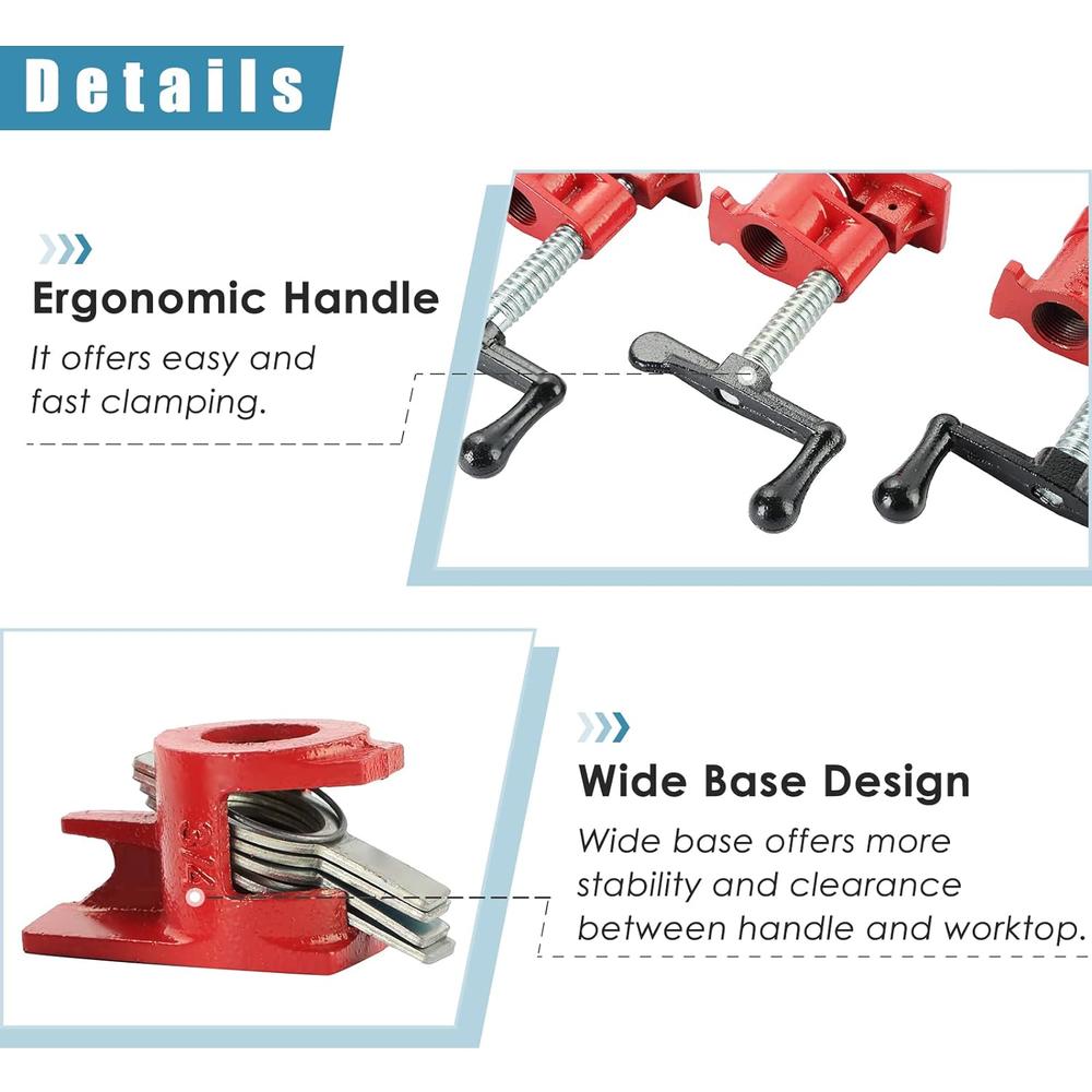 FLKQC Wood Gluing Pipe Clamp Set, Heavy Duty Cast Iron Quick Release Pipe Clamps for Woodworking (6, 3/4")