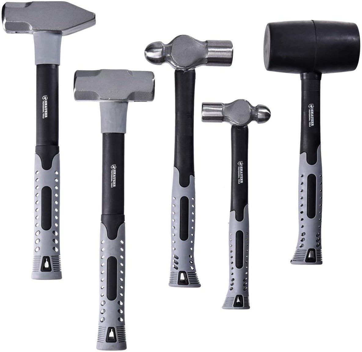 Goplus 5-Piece Hammer Set, 16/32 OZ Ball Pein Hammer, Rubber Mallet, Sledge Hammer, Cross Pein Hammer, Blacksmith Forge Tool w/Non-sli