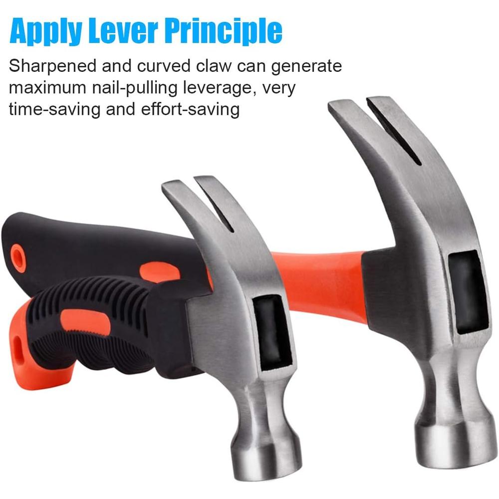 ZUZUAN 2 Piece Hammer Set,includes 1 Pack 8 OZ Mini Stubby Claw Hammer and 1 Pack 16 OZ Fiberglass General Purpose Claw Hammer,Soft No
