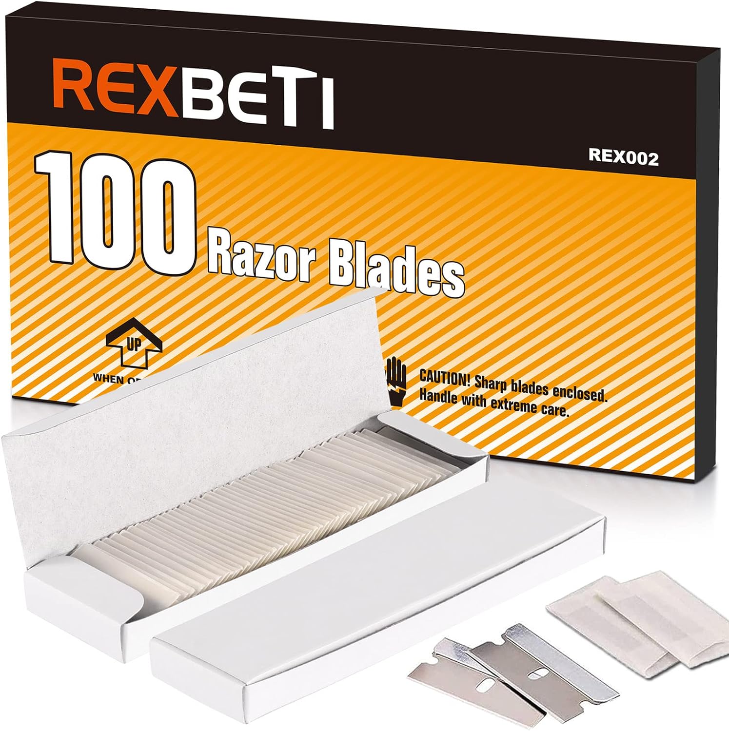 REXBETI 100PCS Single Edge Razor Blades, Industrial Scraper Razor Blades,  One Edge Razor Blade, Replacement Box Cutter Blades, Suitable