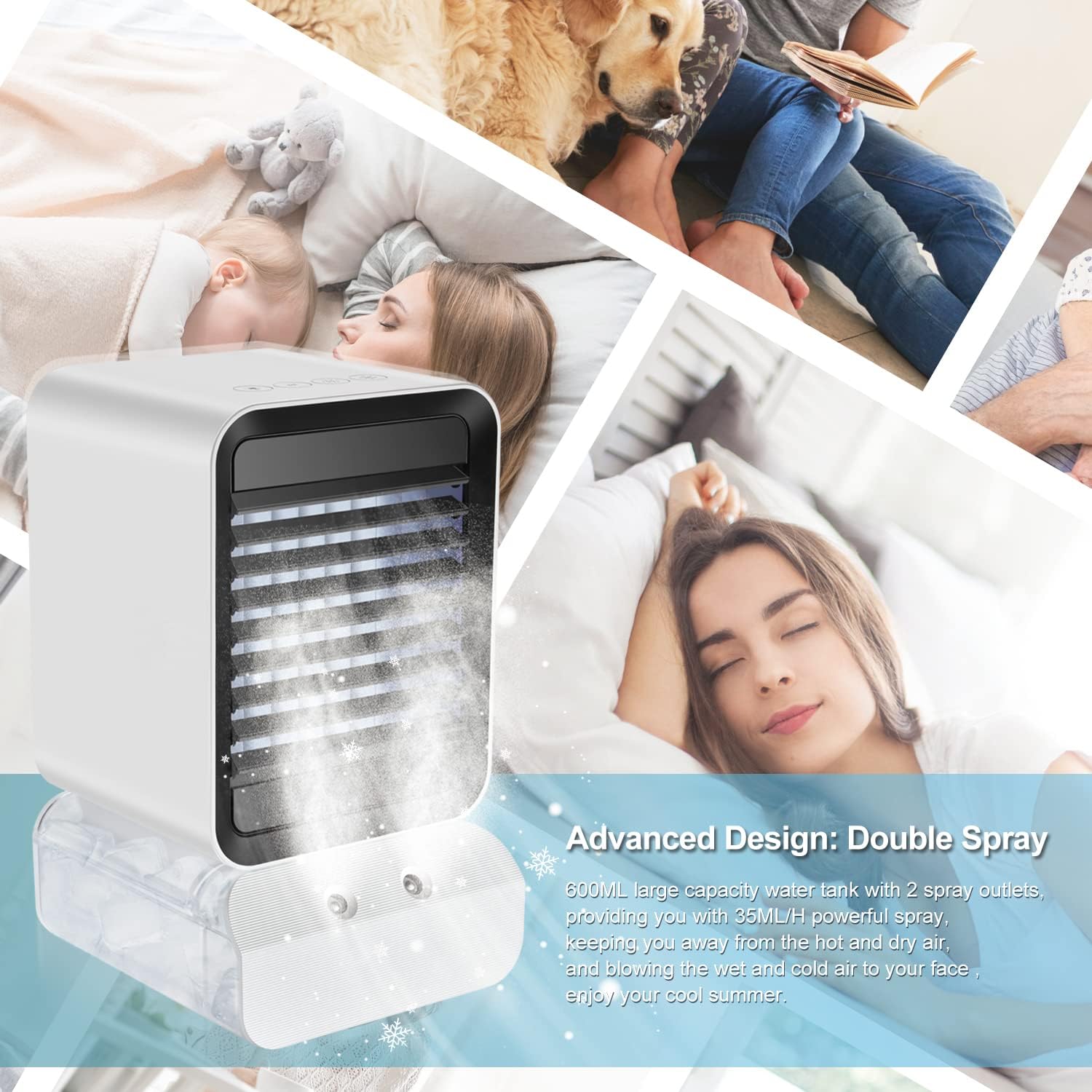 aceyoon Portable Air Conditioner Fan, Evaporative Personal Air Cooler for Small Space, Desktop Mini USB Cooling Fan Humidifier